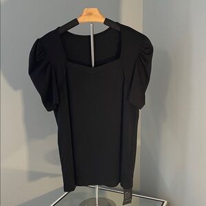Chic Black Women's Blouse square open neck puff sleeve nwt large